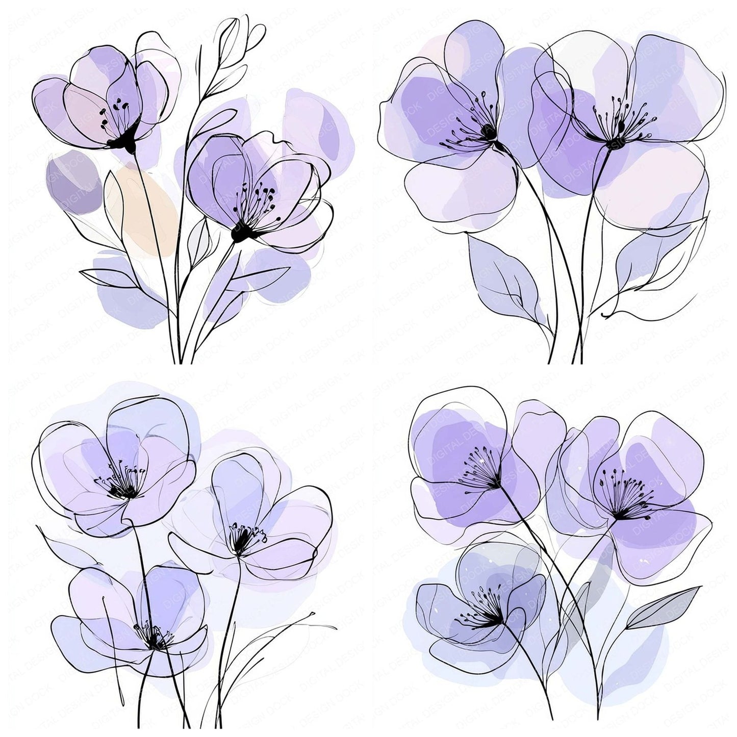 Soft Lavender Abstract Flowers Clipart Set (DDD006620)