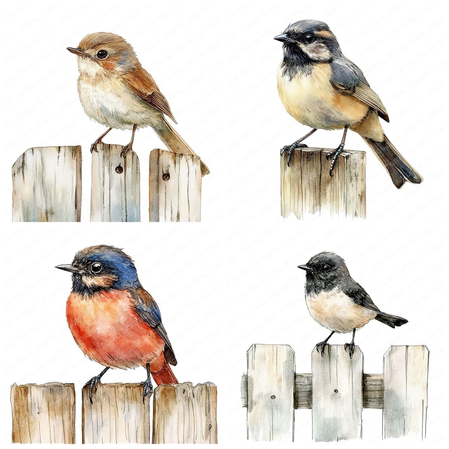 Songbird on a Fence Clipart Set (DDD006624)