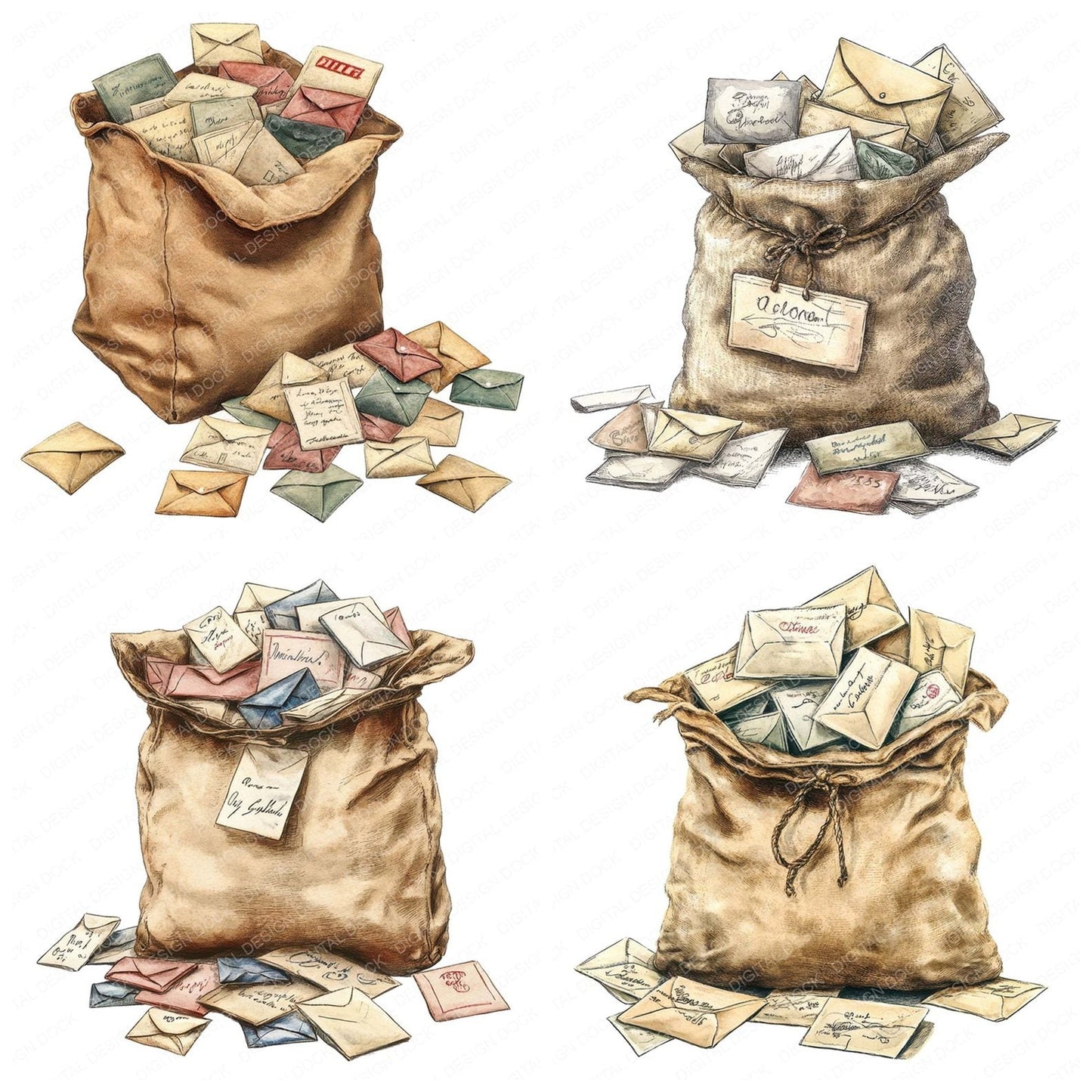 Spilled Vintage Mailbag Clipart Set (DDD006633)