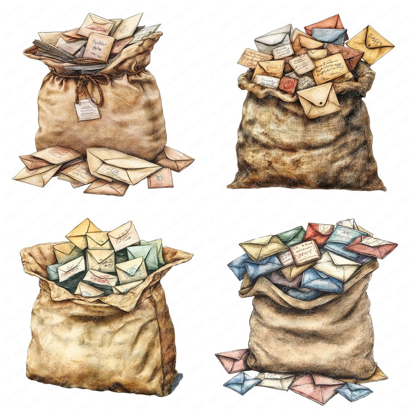 Spilled Vintage Mailbag Clipart Set (DDD006633)