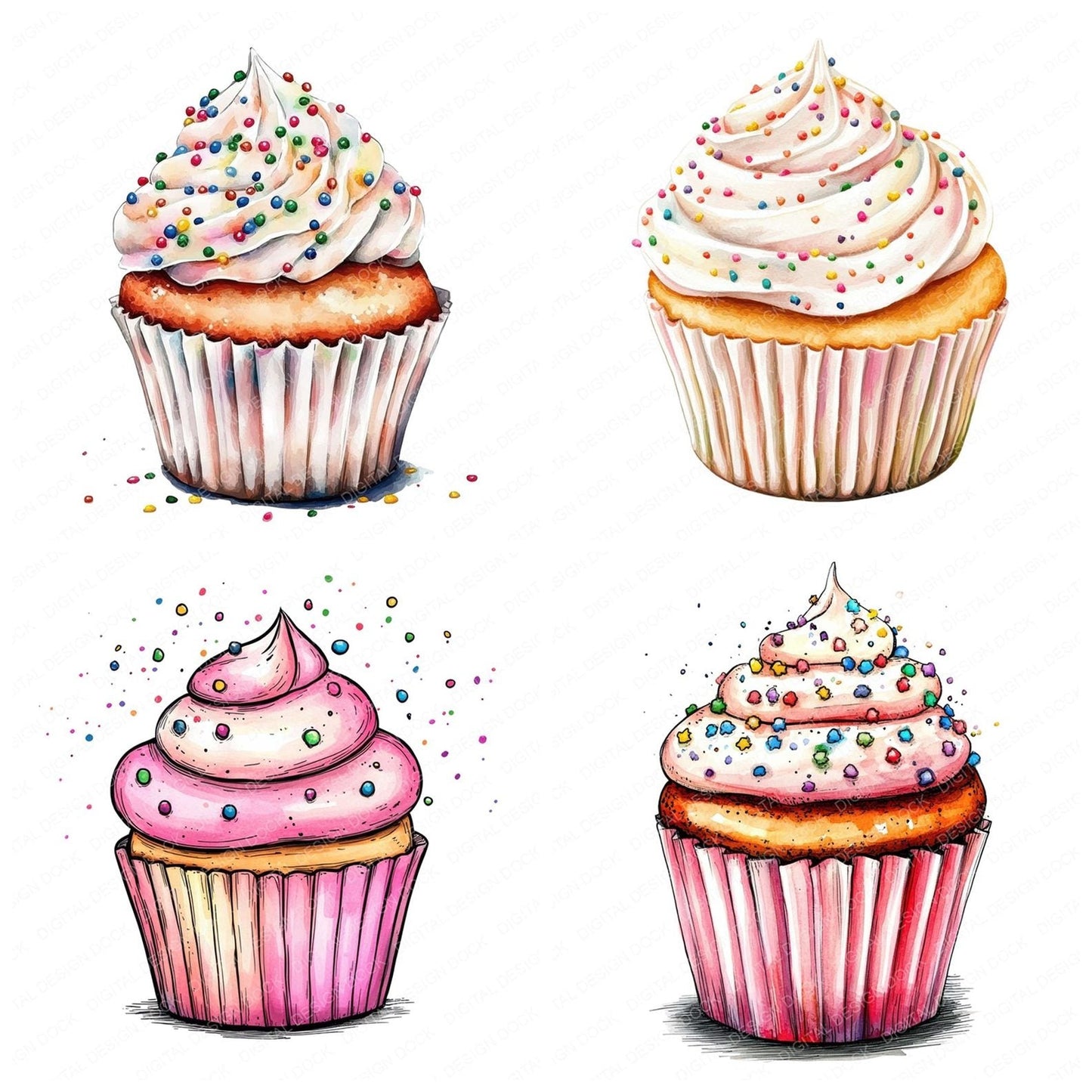 Sprinkle Cupcake Clipart Set (DDD006638)