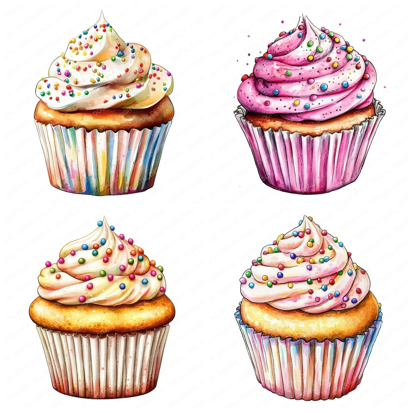 Sprinkle Cupcake Clipart Set (DDD006638)