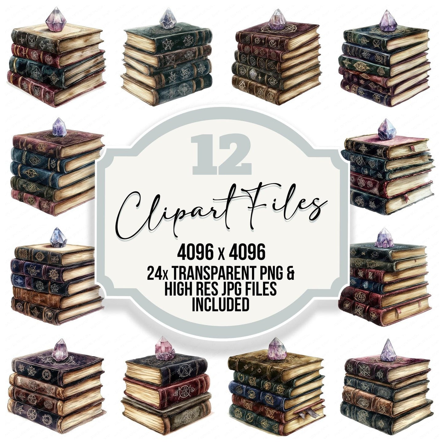Stacked Spell Books with Crystal Clipart Set (DDD006646)