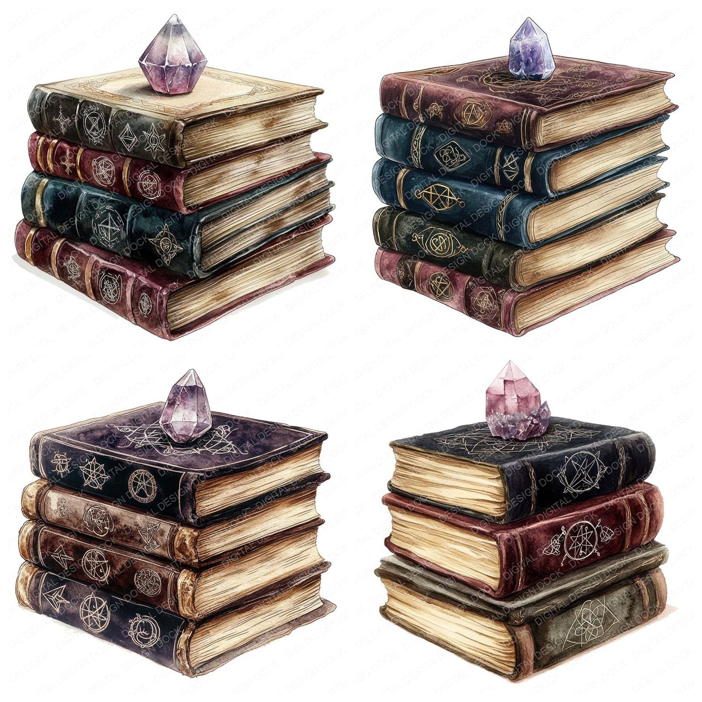 Stacked Spell Books with Crystal Clipart Set (DDD006646)