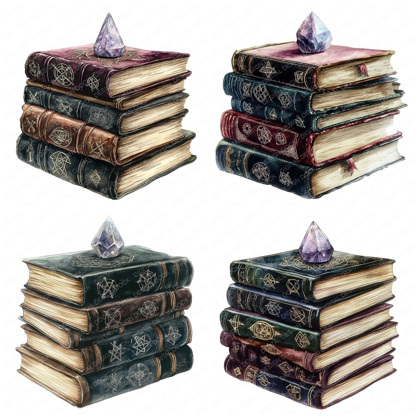 Stacked Spell Books with Crystal Clipart Set (DDD006646)