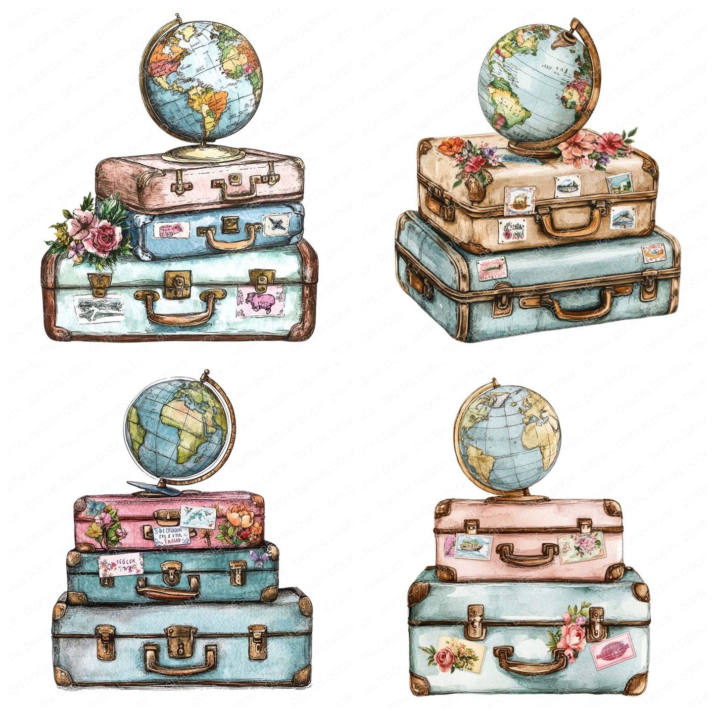 Stacked Travel Suitcases Clipart Set (DDD006647)