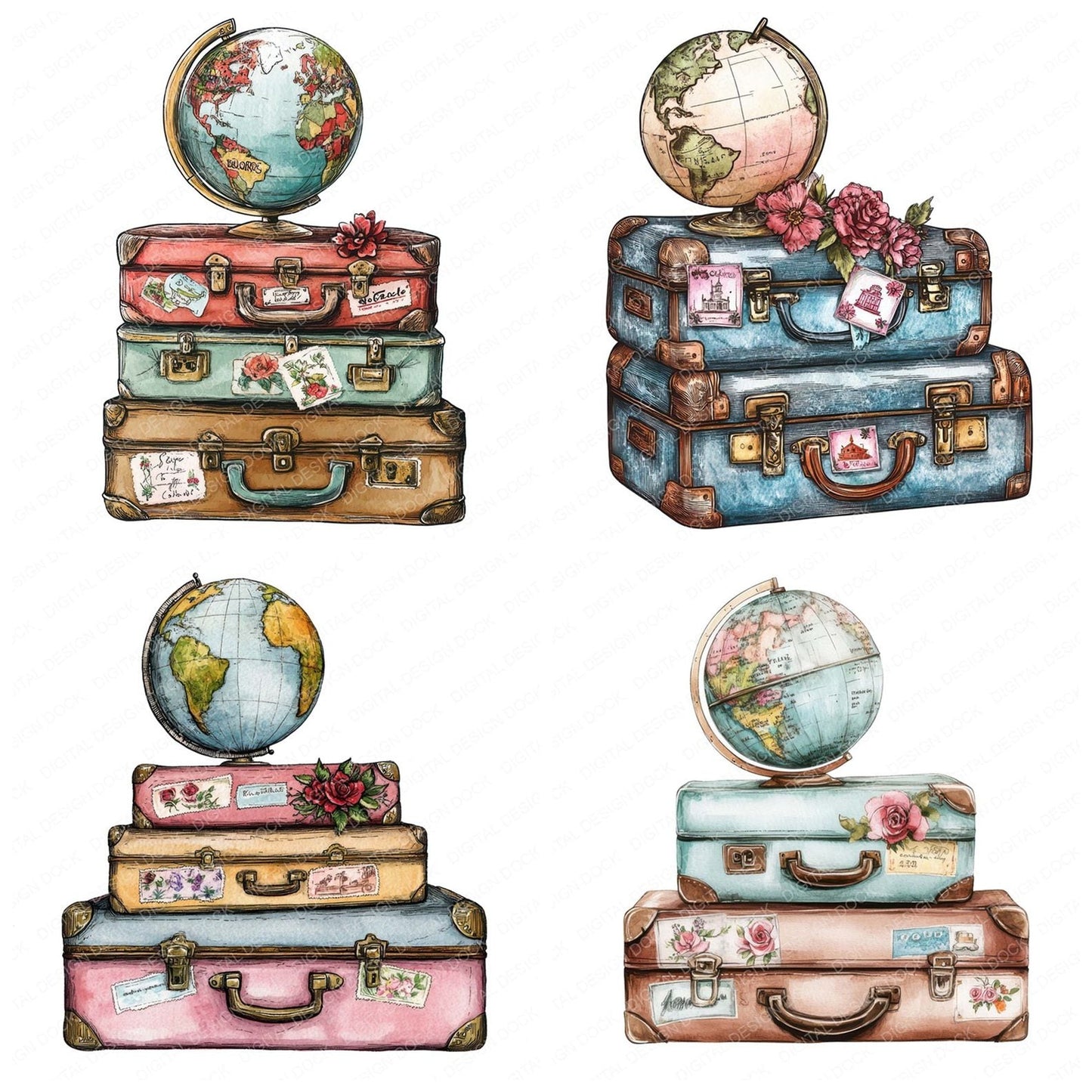 Stacked Travel Suitcases Clipart Set (DDD006647)