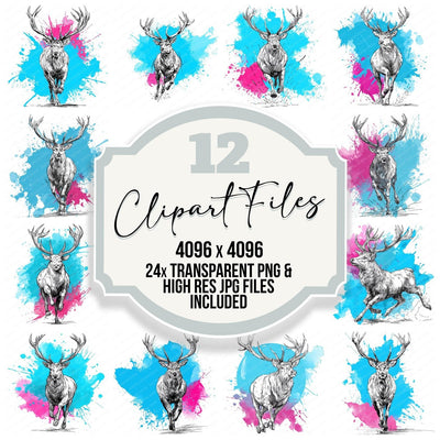 Stag Neon Colour Splash Clipart Set (DDD006649)
