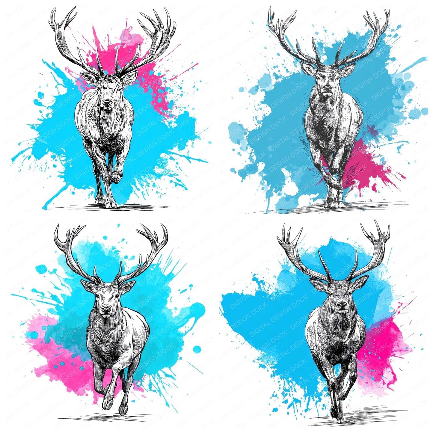 Stag Neon Colour Splash Clipart Set (DDD006649)