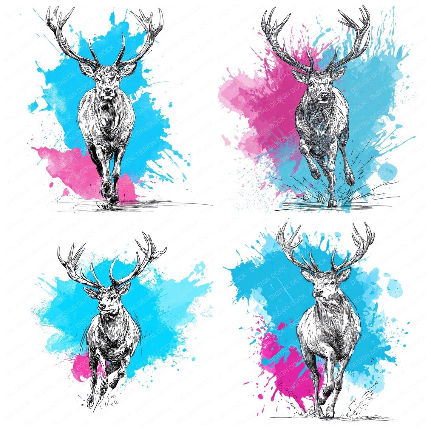 Stag Neon Colour Splash Clipart Set (DDD006649)