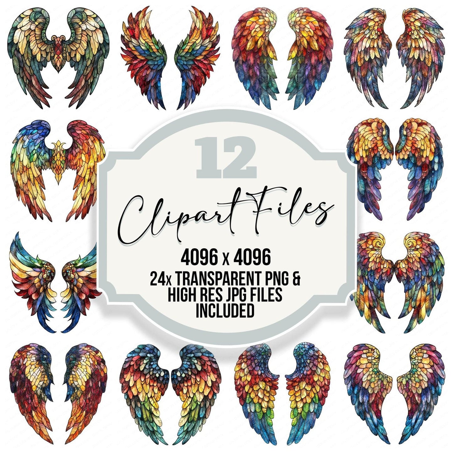 Stained Glass Angel Wings Clipart Set (DDD006650)