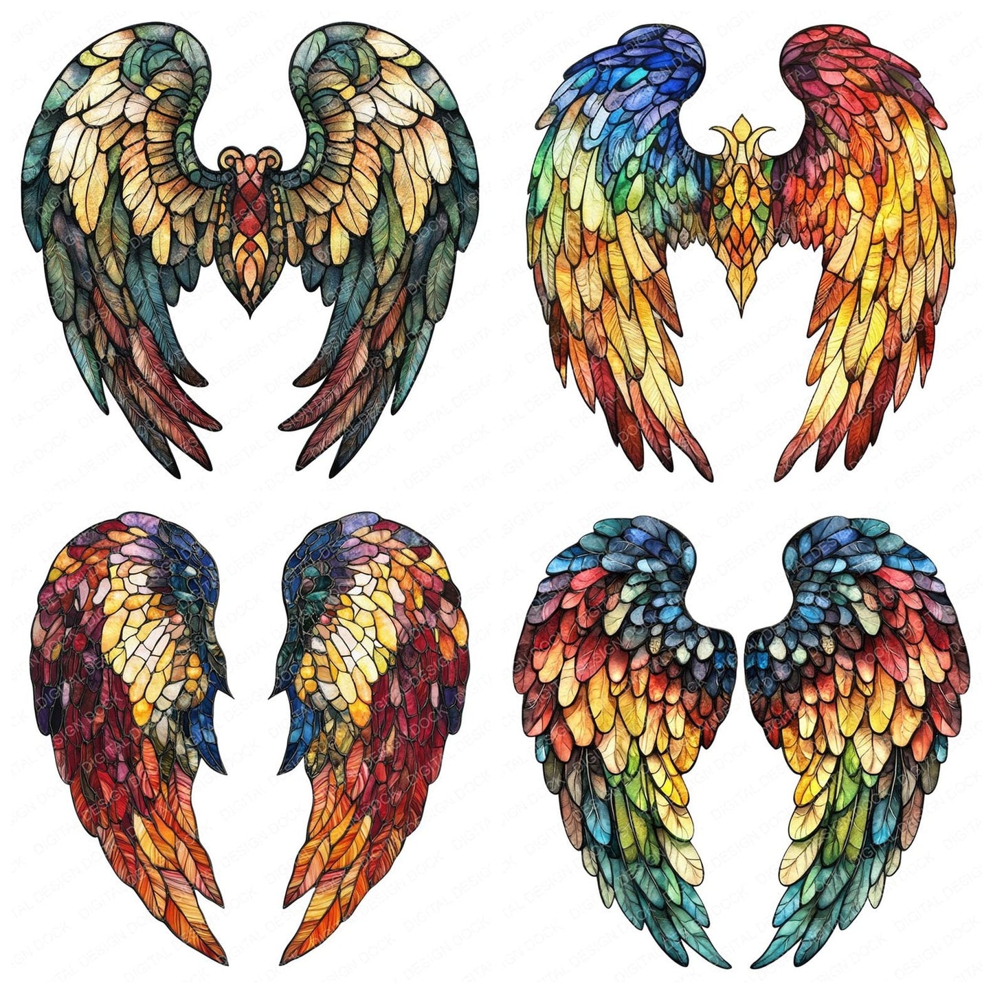 Stained Glass Angel Wings Clipart Set (DDD006650)