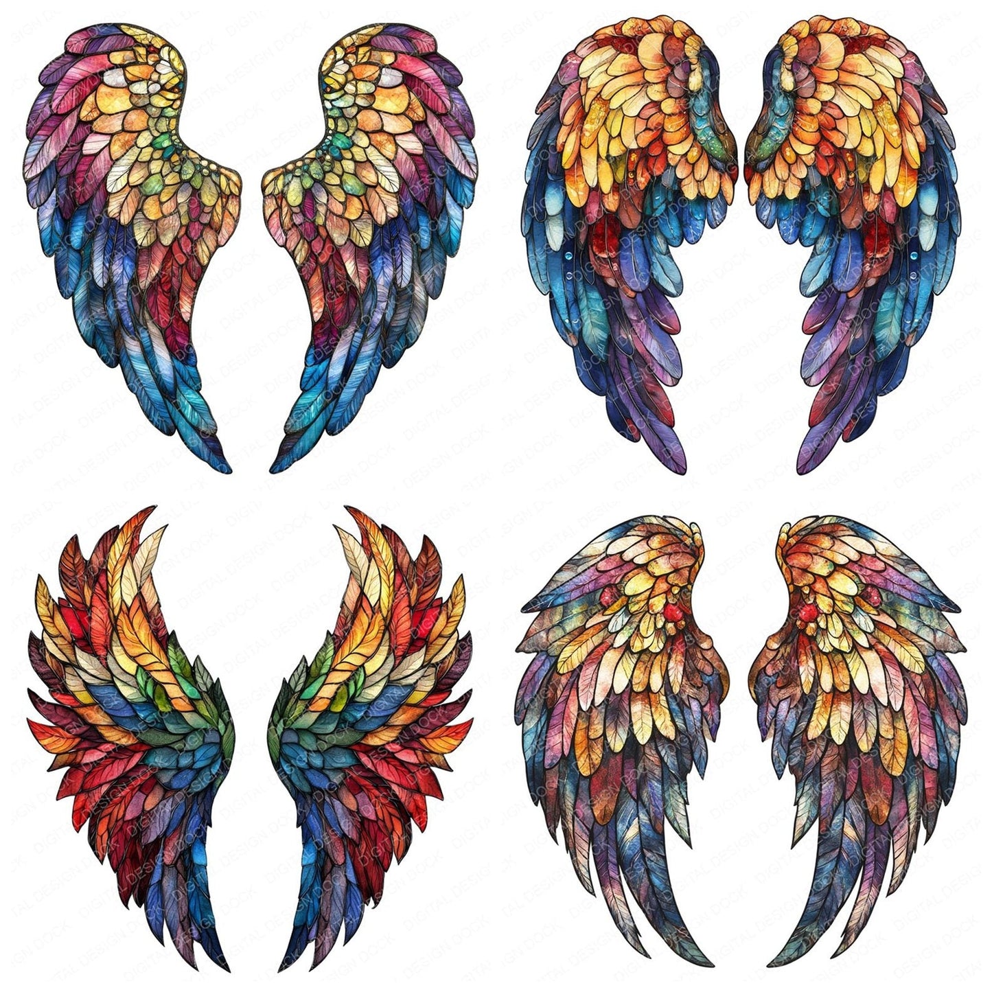 Stained Glass Angel Wings Clipart Set (DDD006650)