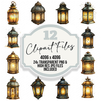 Star Filled Lantern clipart set cover showing the designs and file details