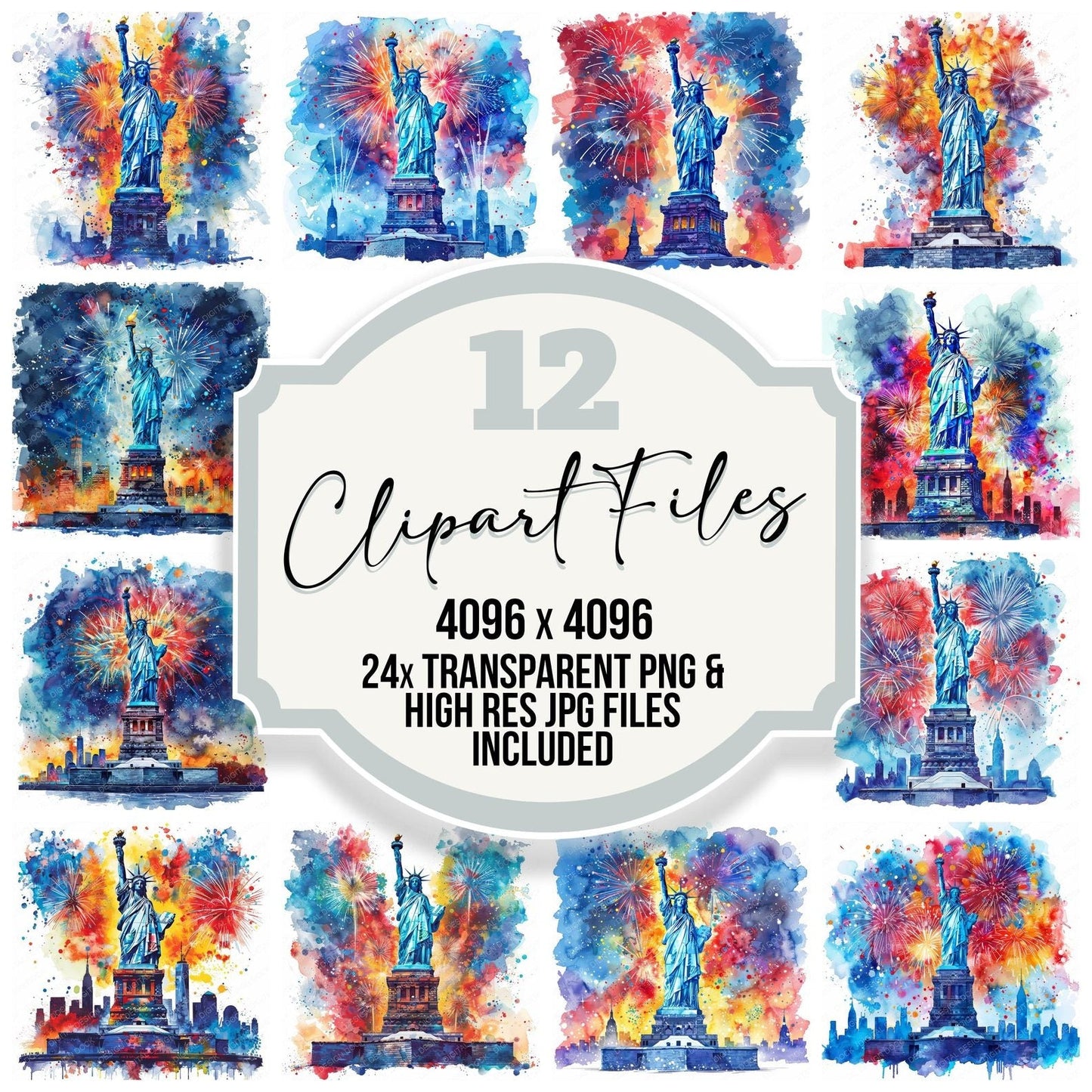 Statue of Liberty Fireworks Clipart Set (DDD006656)