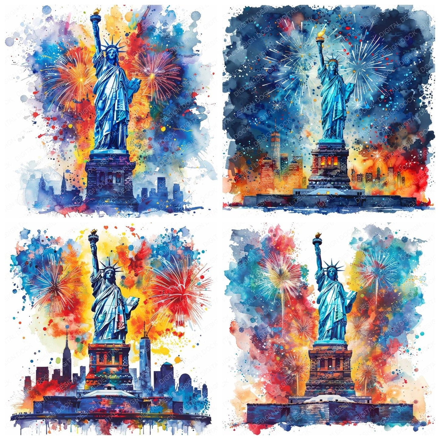 Statue of Liberty Fireworks Clipart Set (DDD006656)