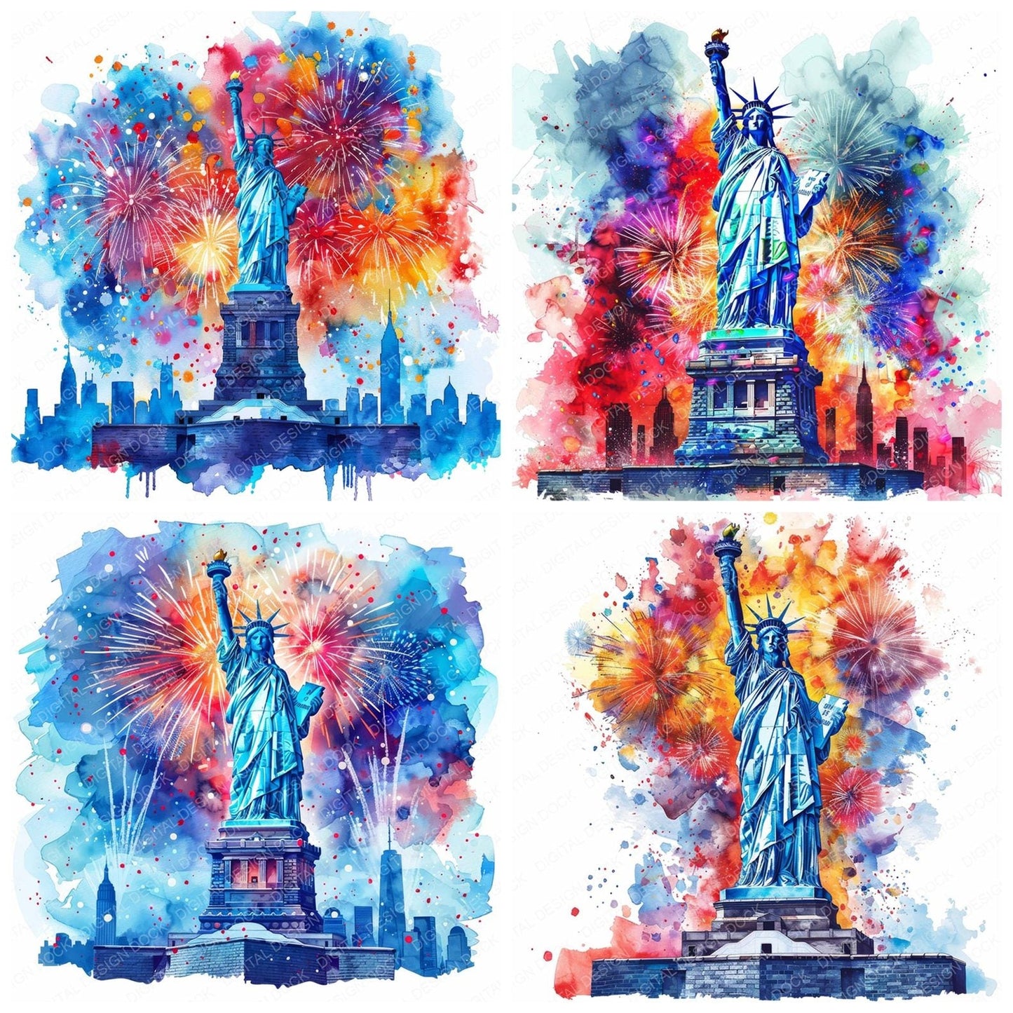Statue of Liberty Fireworks Clipart Set (DDD006656)