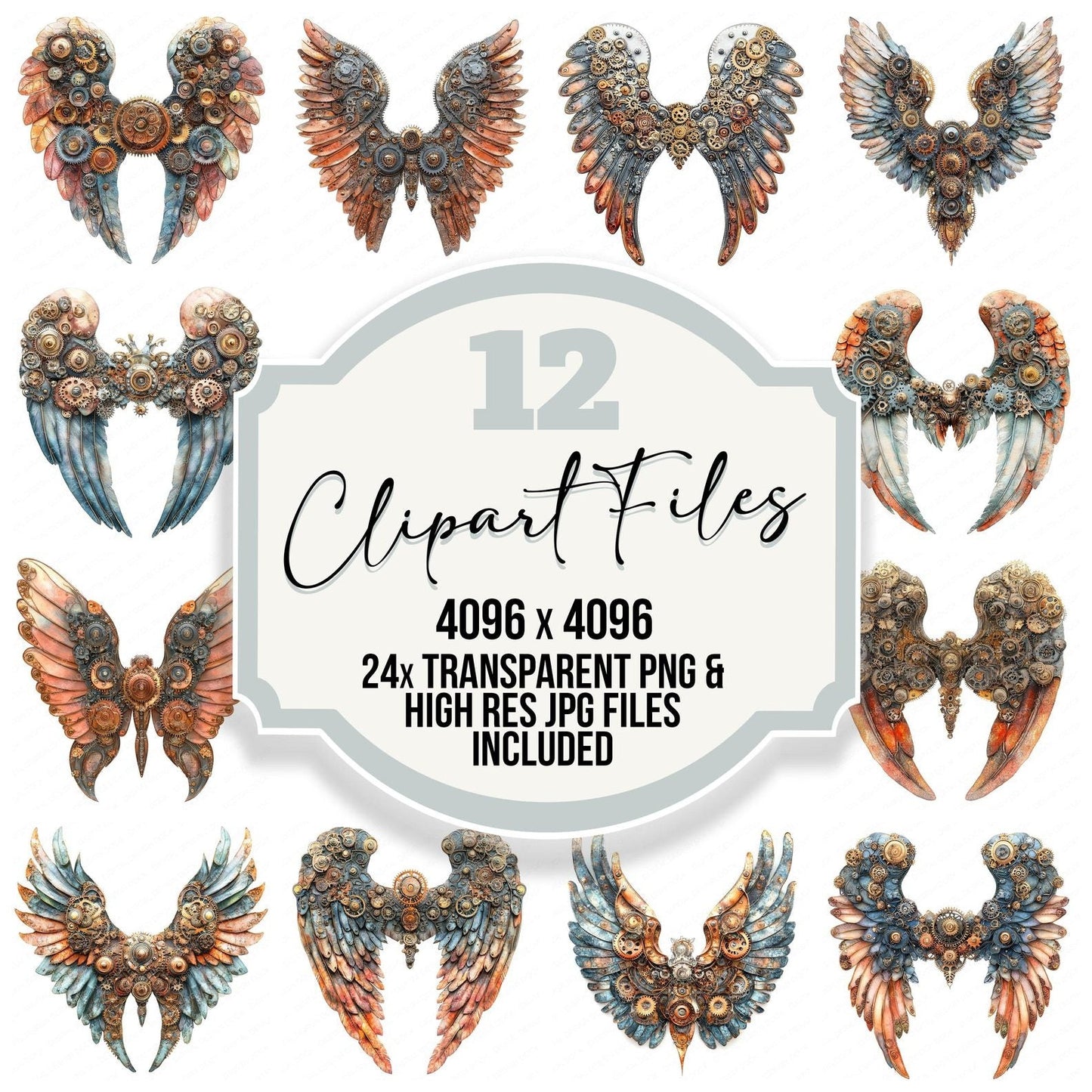 Steampunk Gear Angel Wings Clipart Set (DDD006657)