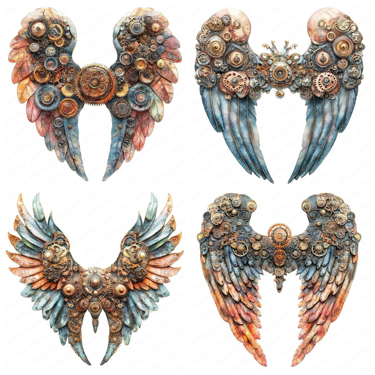 Steampunk Gear Angel Wings Clipart Set (DDD006657)