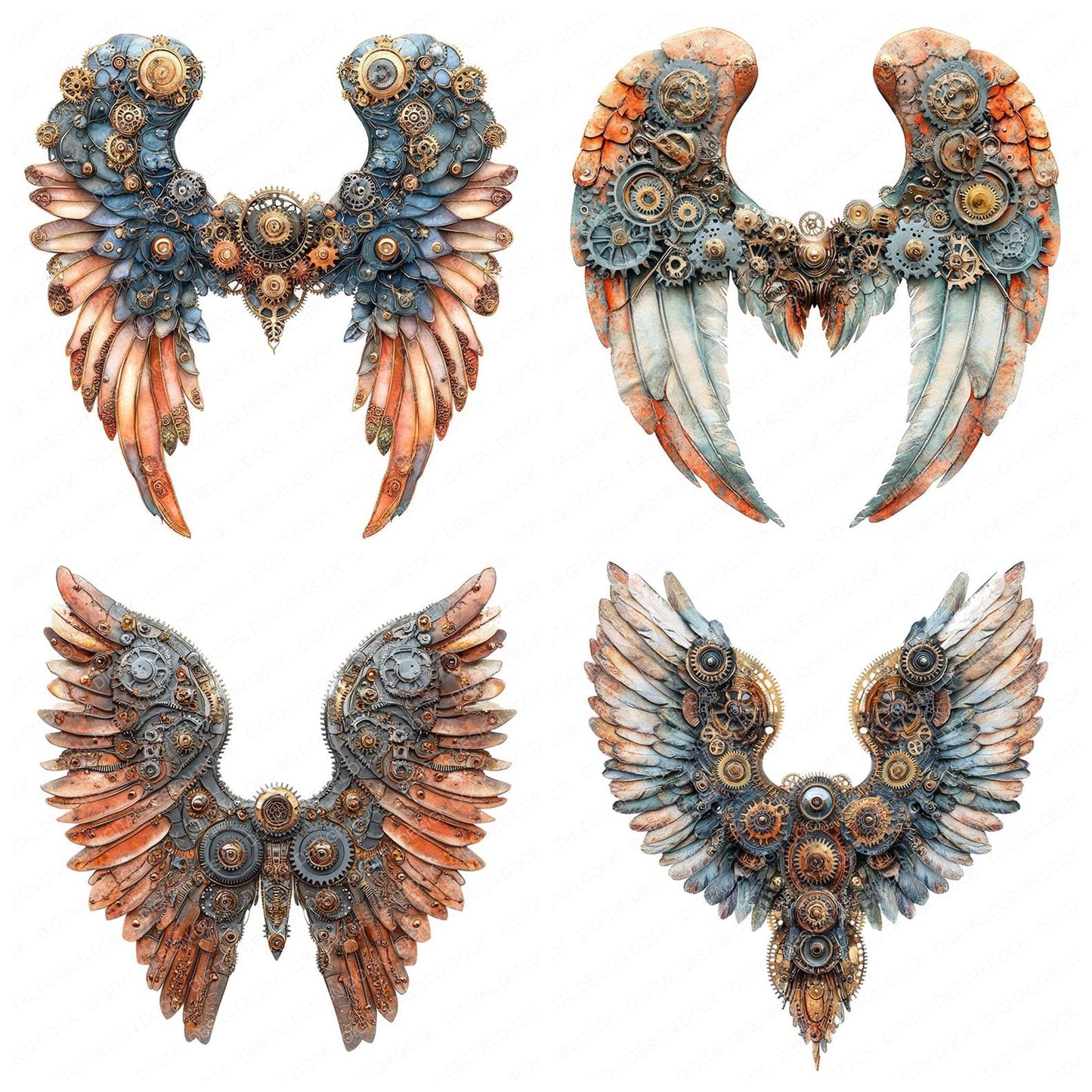 Steampunk Gear Angel Wings Clipart Set (DDD006657)