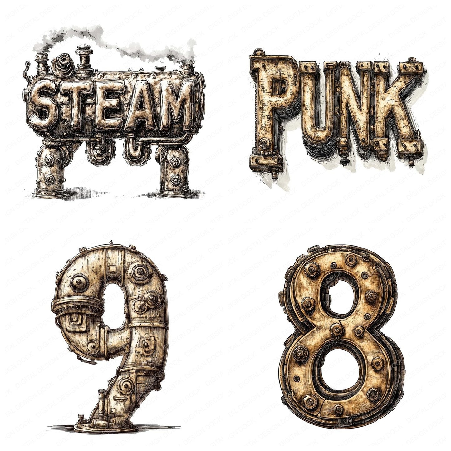 Steampunk Numbers Clipart Set (DDD006659)