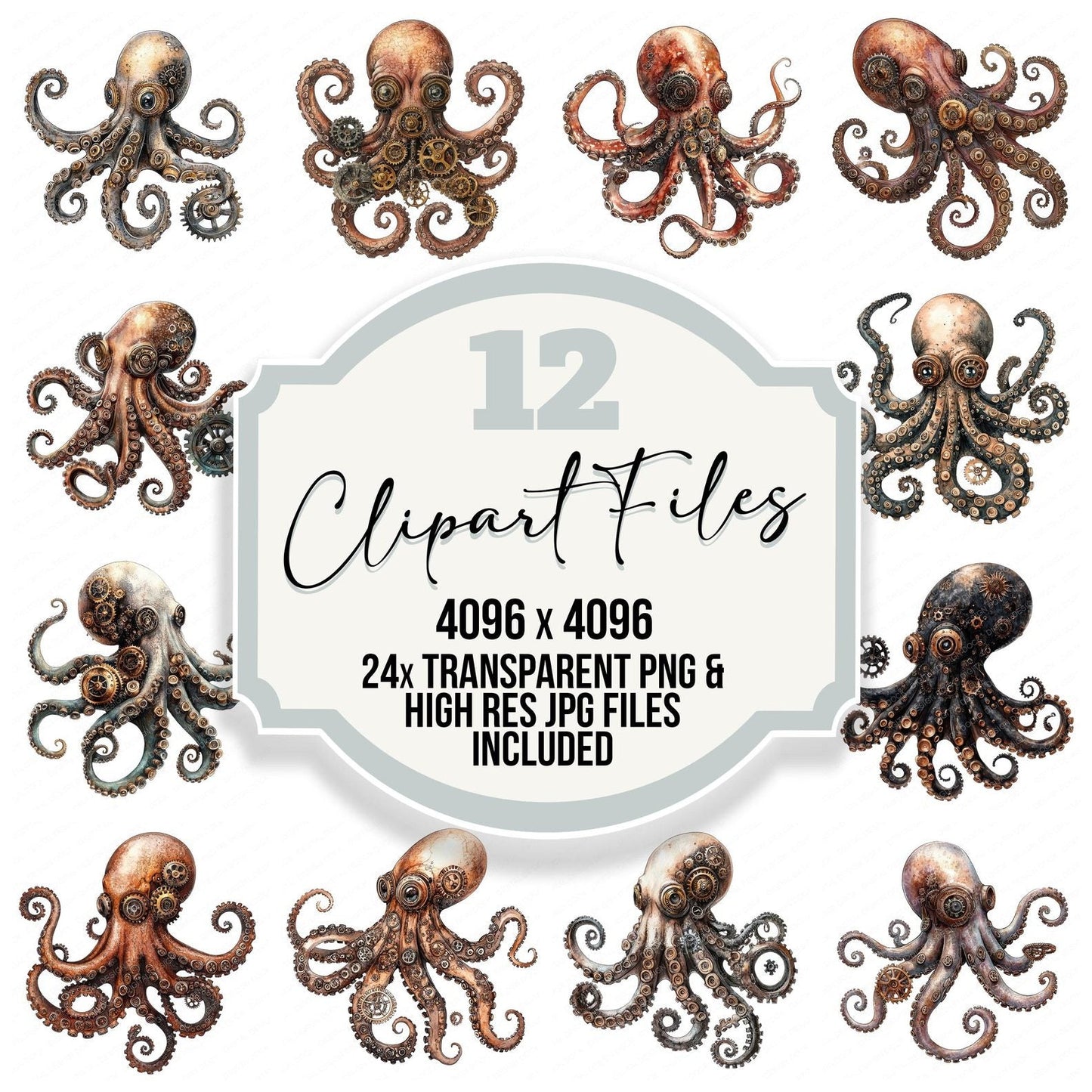 Steampunk Octopus Clipart Set (DDD006660)