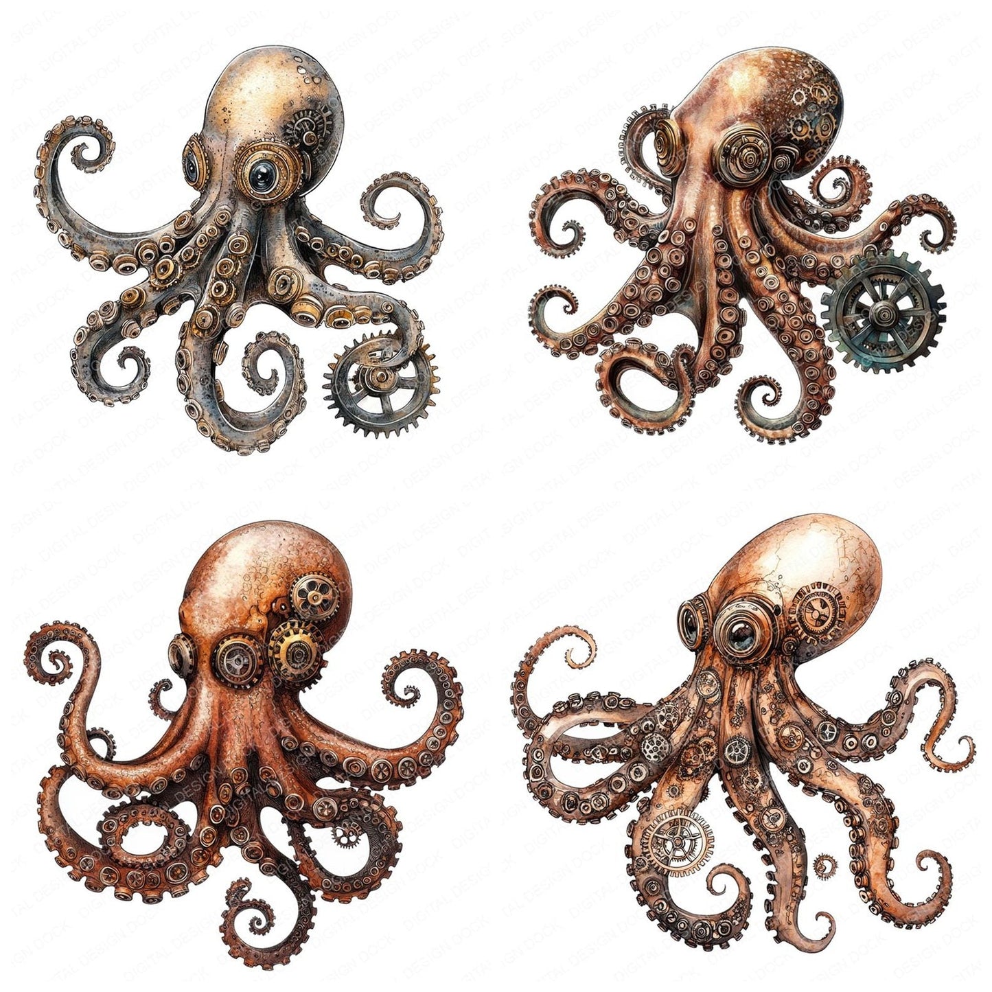 Steampunk Octopus Clipart Set (DDD006660)