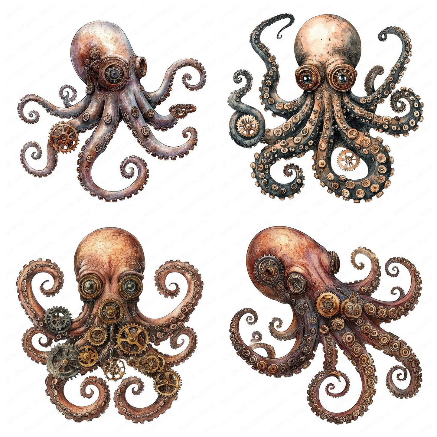 Steampunk Octopus Clipart Set (DDD006660)