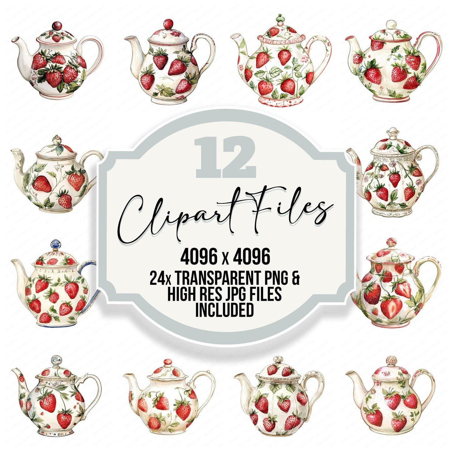 Strawberry Porcelain Teapot Clipart Set (DDD006667)