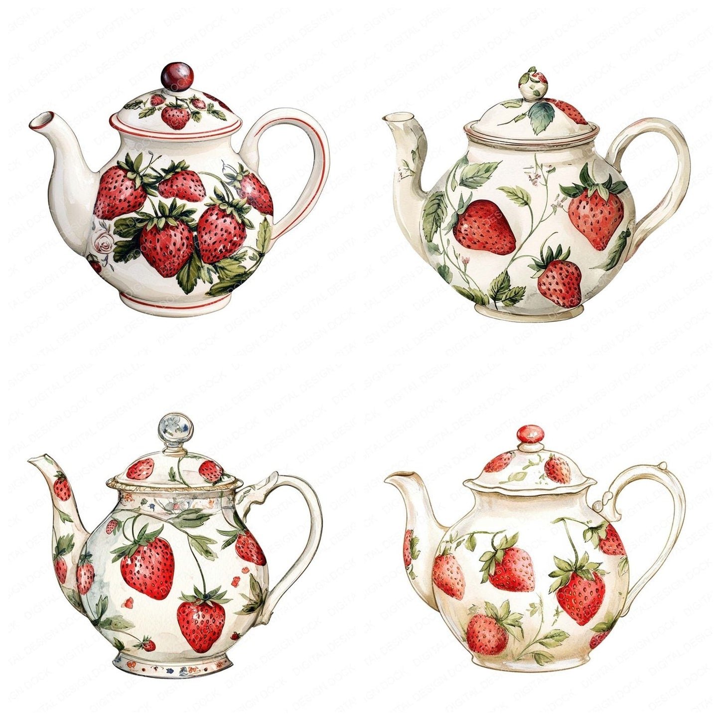 Strawberry Porcelain Teapot Clipart Set (DDD006667)
