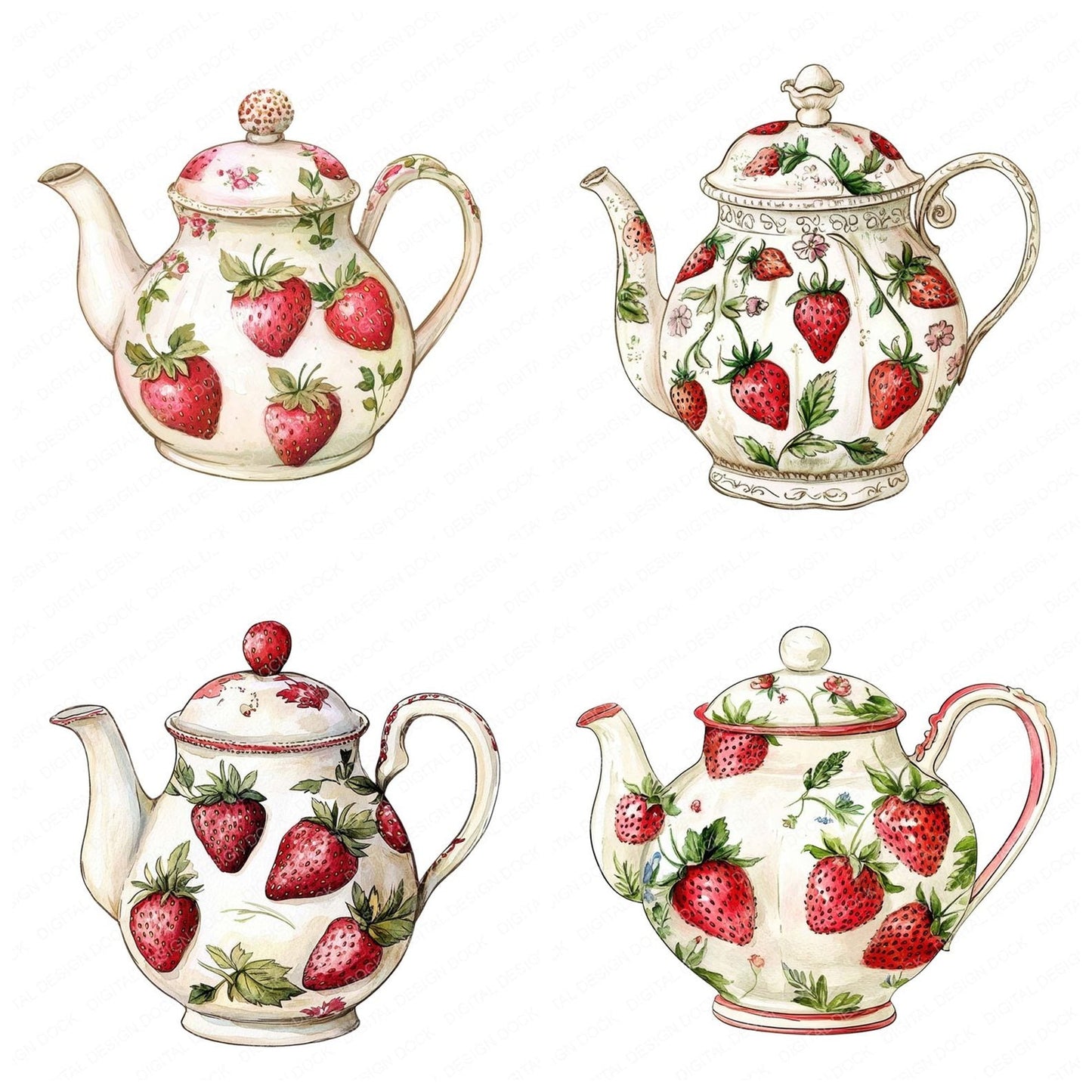 Strawberry Porcelain Teapot Clipart Set (DDD006667)