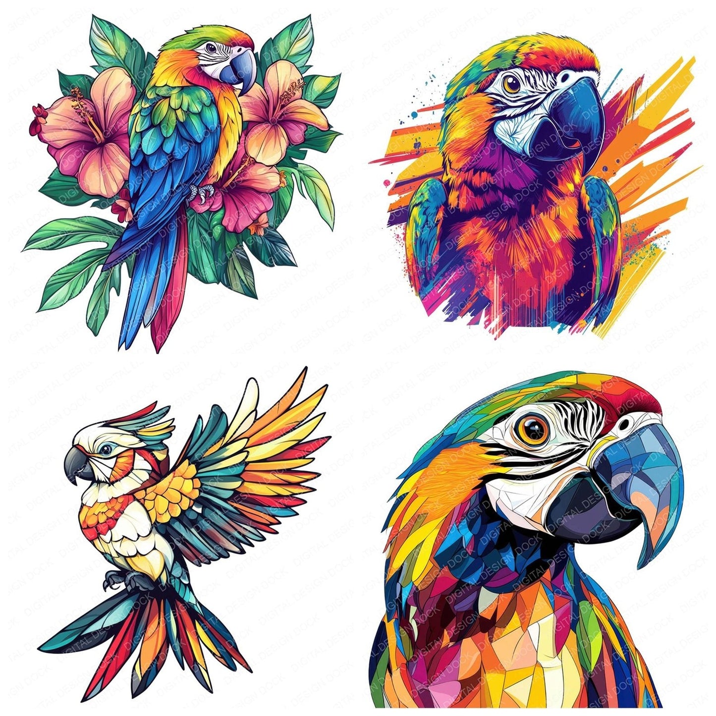 Stylized Parrot Clipart Set (DDD006670)
