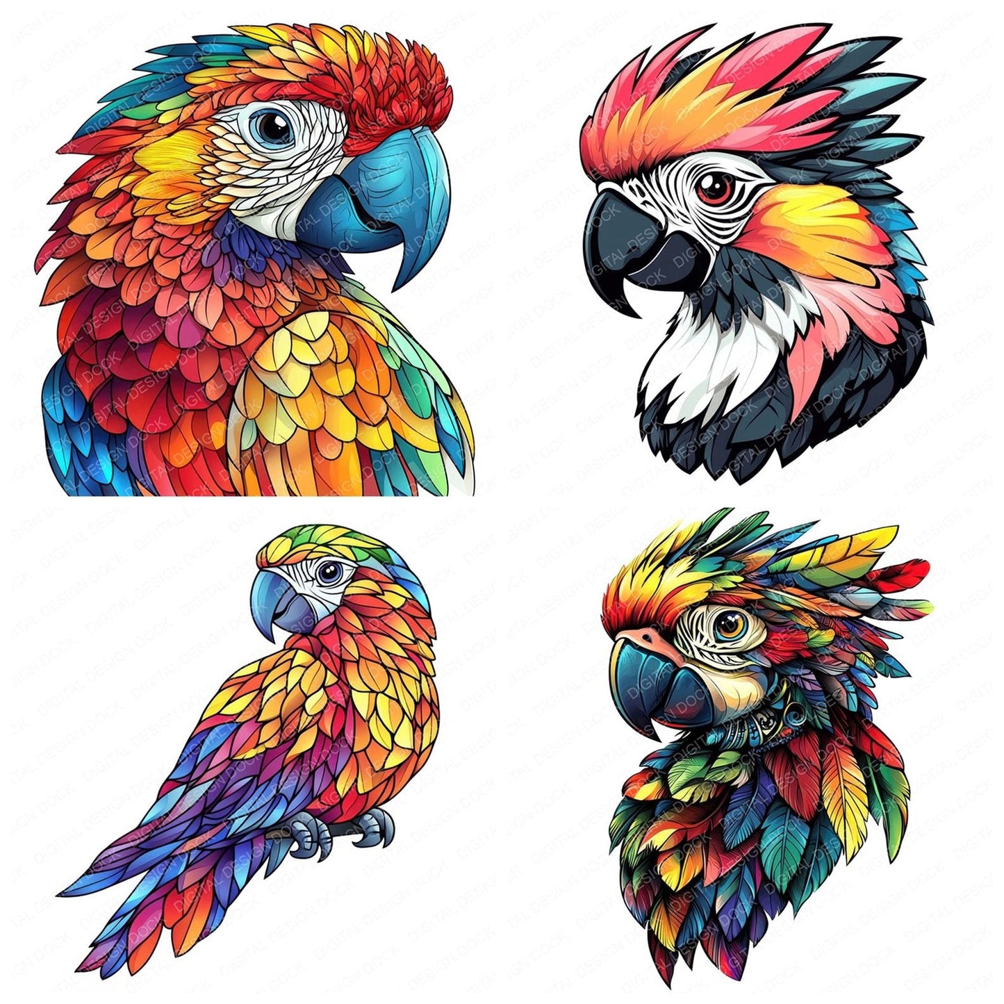 Stylized Parrot Clipart Set (DDD006670)