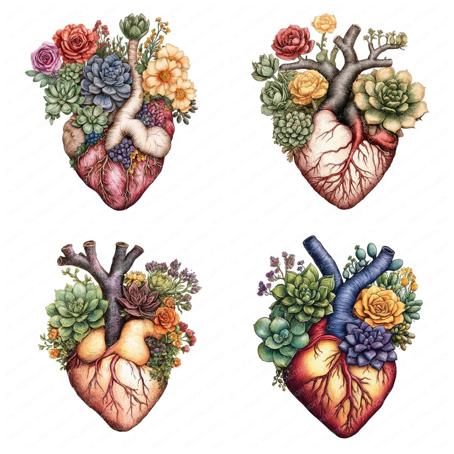 Succulent Plant Heart Clipart Set (DDD006672)