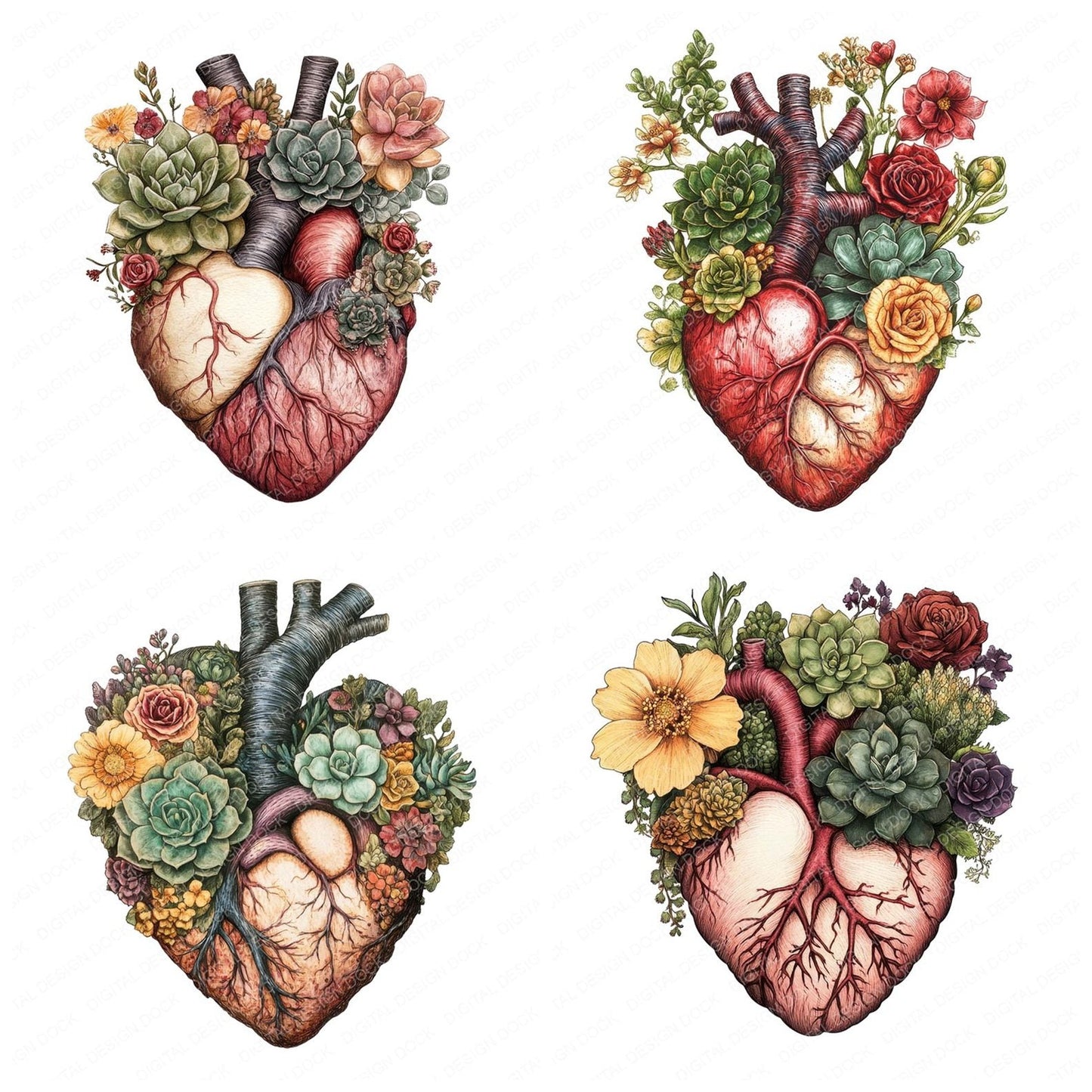 Succulent Plant Heart Clipart Set (DDD006672)