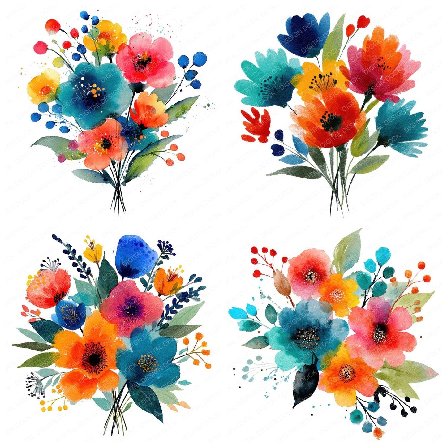Summer Abstract Wildflower Bouquet Clipart Set (DDD006675)