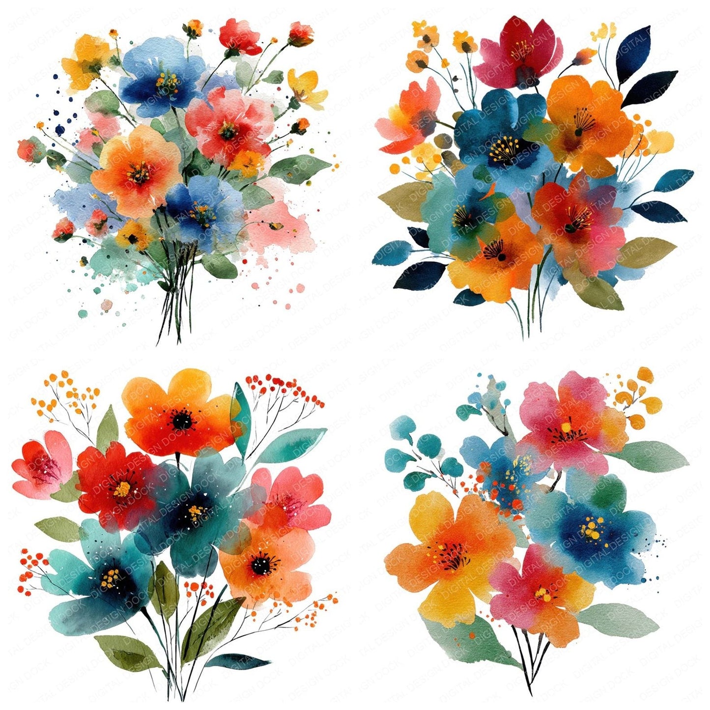 Summer Abstract Wildflower Bouquet Clipart Set (DDD006675)