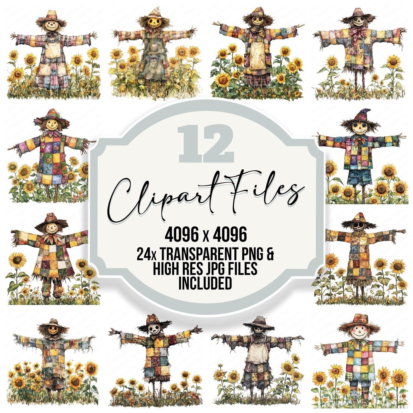 Sunflower Field Scarecrow Clipart Set (DDD006679)