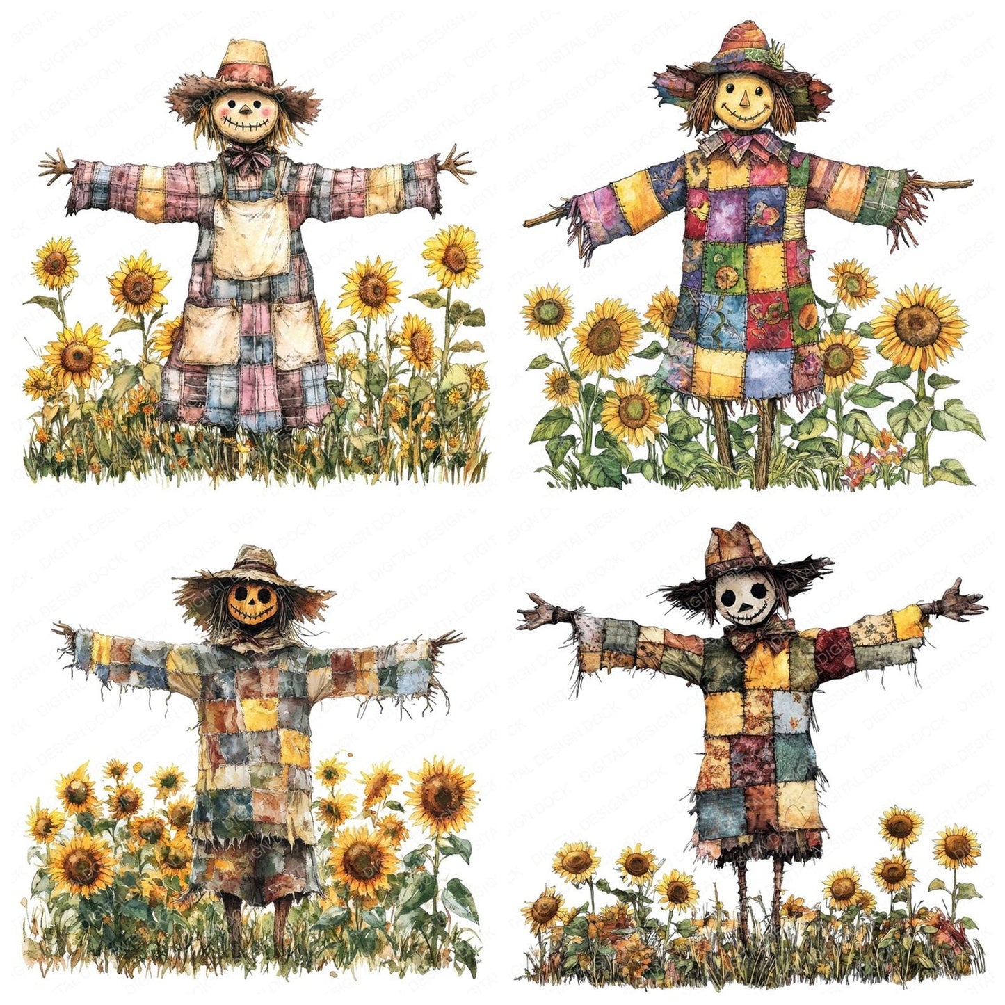 Sunflower Field Scarecrow Clipart Set (DDD006679)