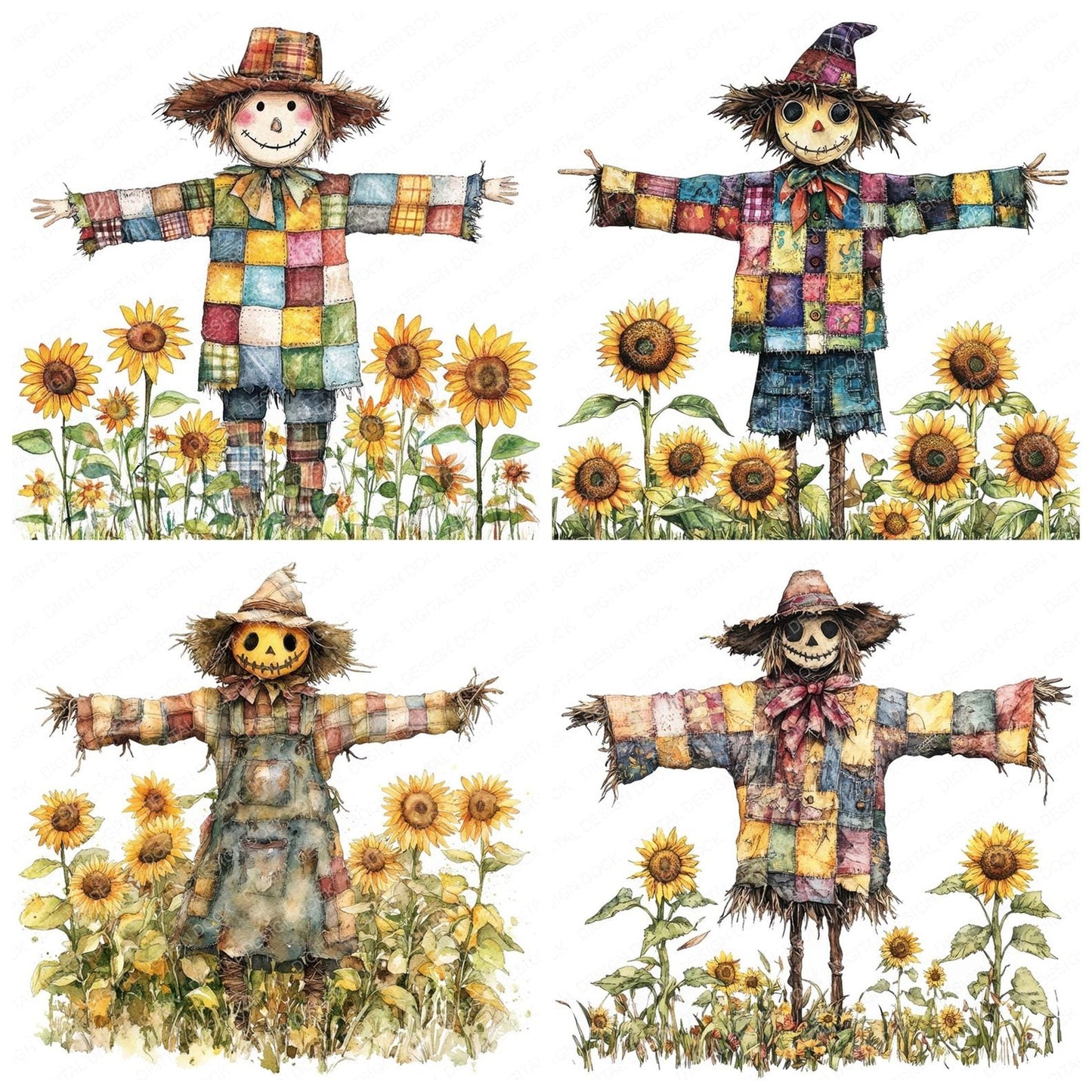 Sunflower Field Scarecrow Clipart Set (DDD006679)
