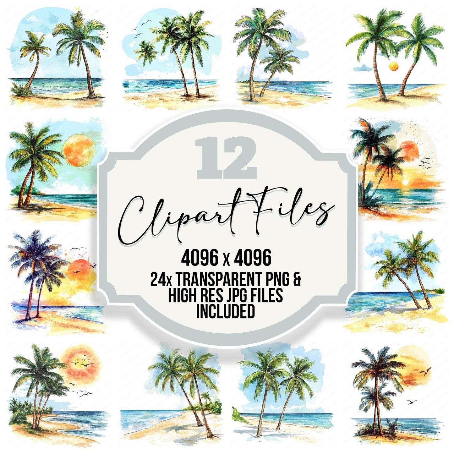 Sunny Beach Palm Trees Clipart Set (DDD006682)