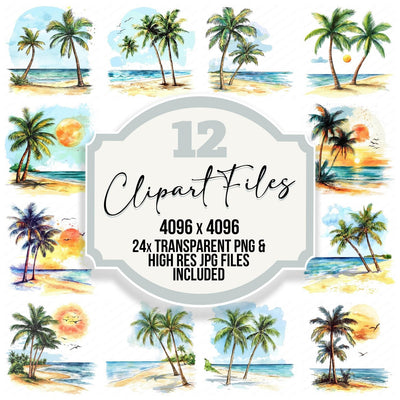 Sunny Beach Palm Trees Clipart Set (DDD006682)