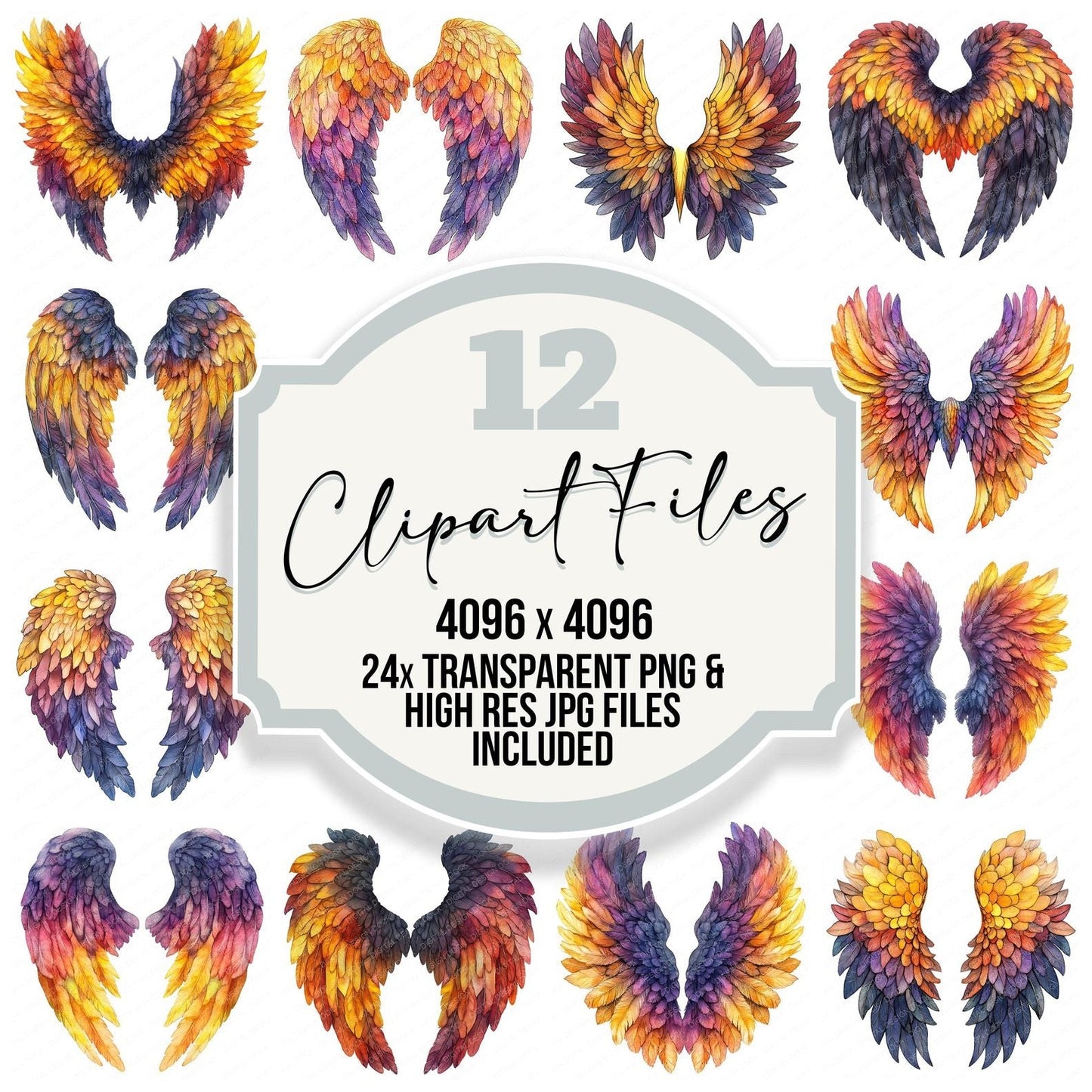 Sunset Gradient Angel Wings Clipart Set (DDD006683)
