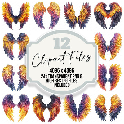 Sunset Gradient Angel Wings Clipart Set (DDD006683)
