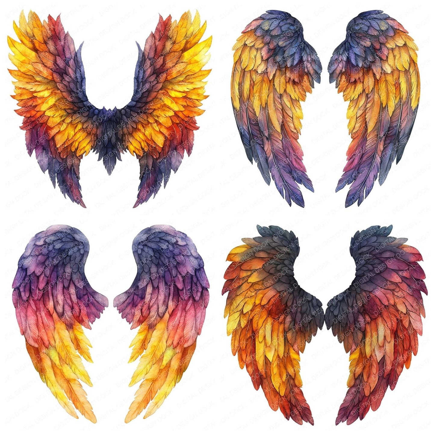 Sunset Gradient Angel Wings Clipart Set (DDD006683)