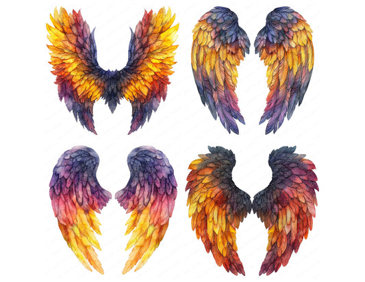 Preview layout showing Sunset Gradient Angel Wings clipart elements for scrapbooking, junk journals, and card making