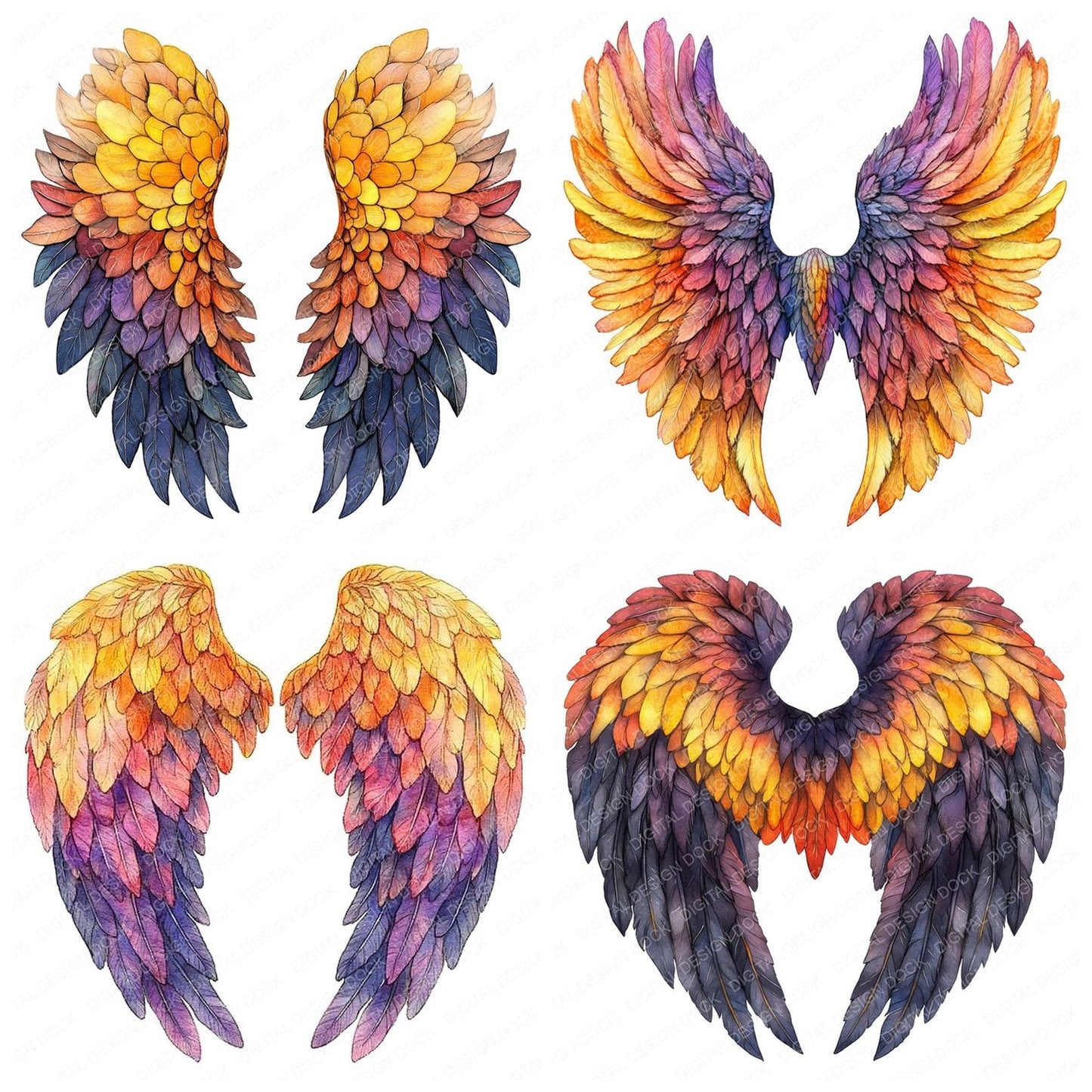 Sunset Gradient Angel Wings Clipart Set (DDD006683)
