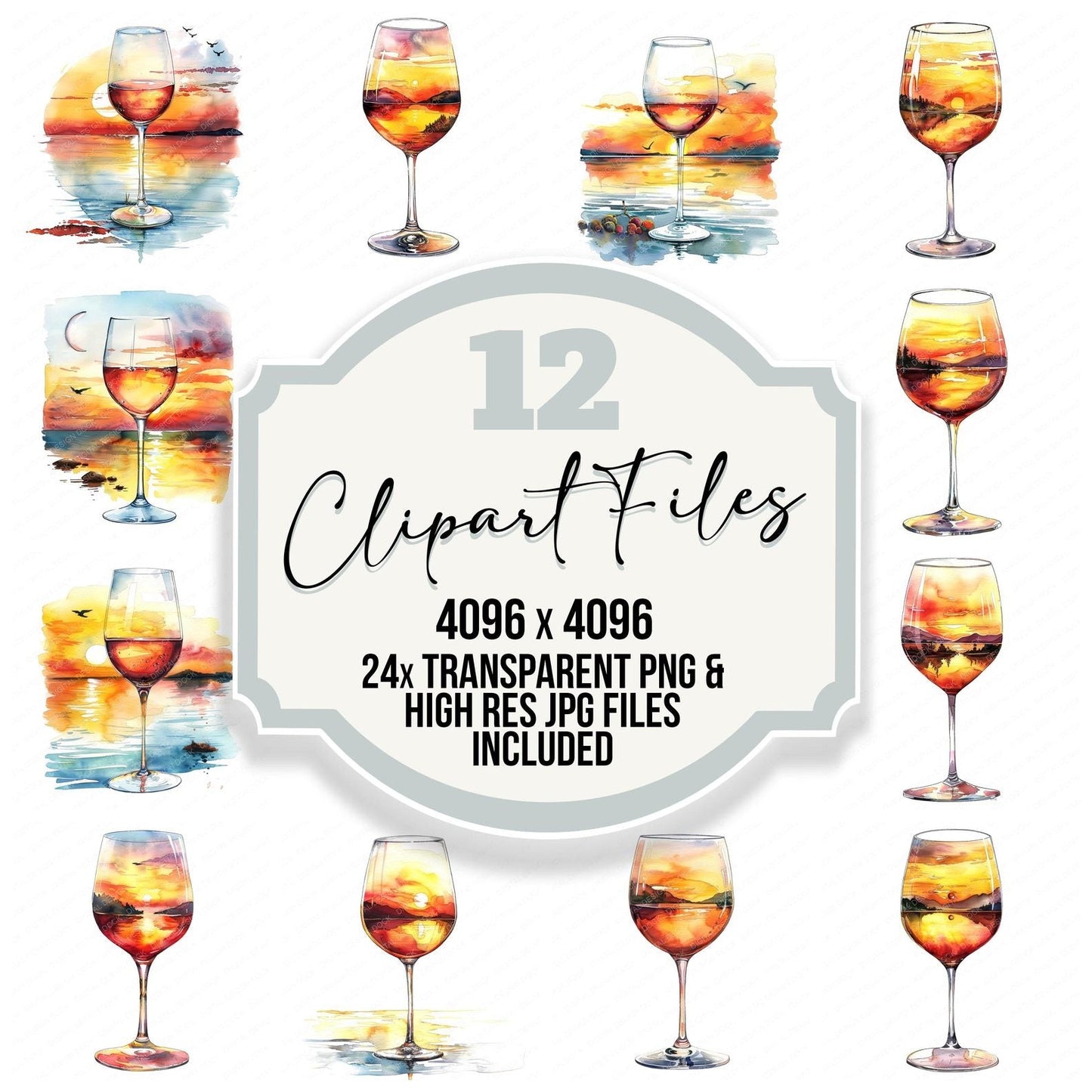 Sunset Wine Glass Clipart Set (DDD006684)
