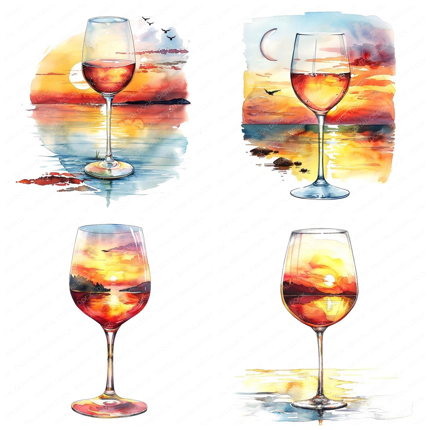 Sunset Wine Glass Clipart Set (DDD006684)