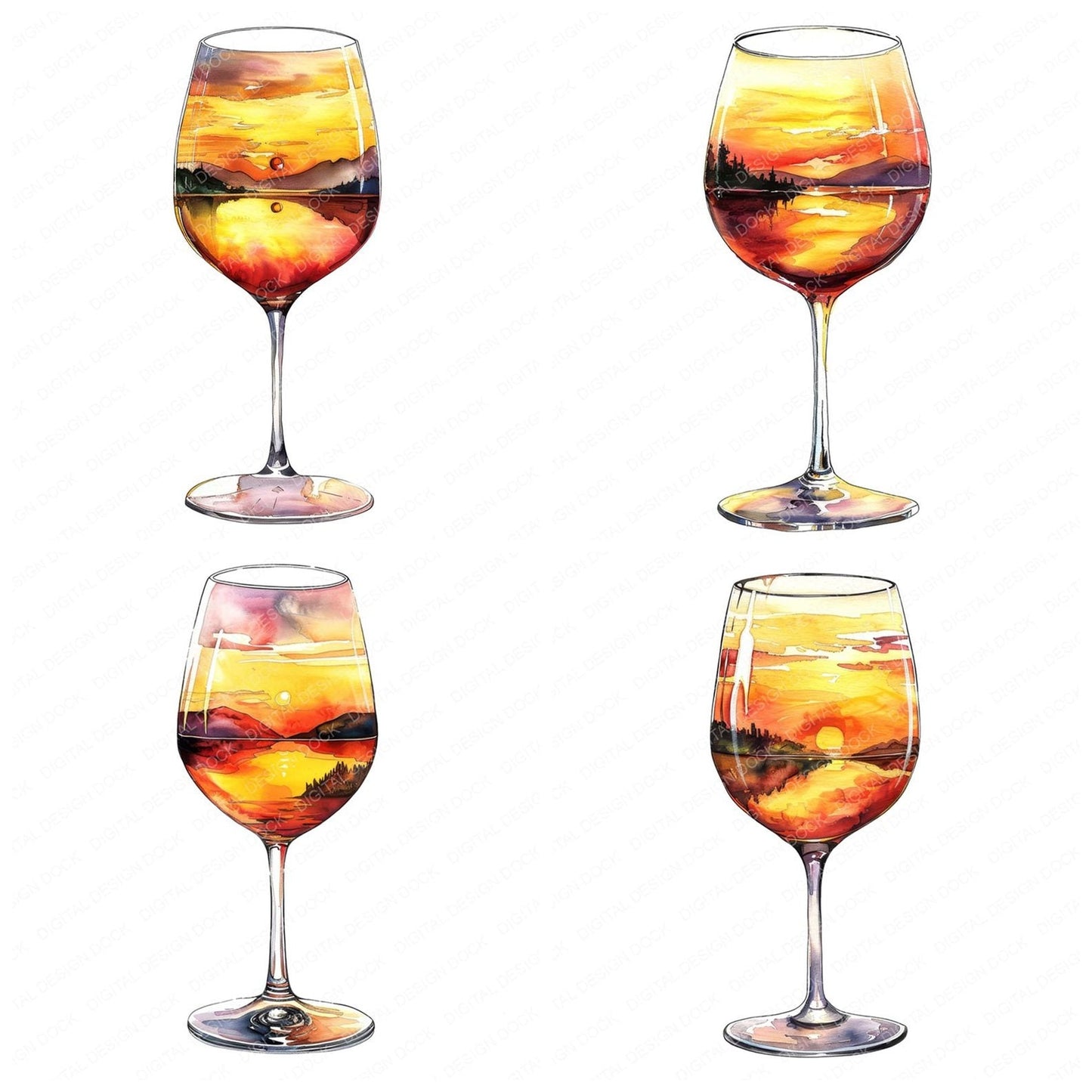 Sunset Wine Glass Clipart Set (DDD006684)